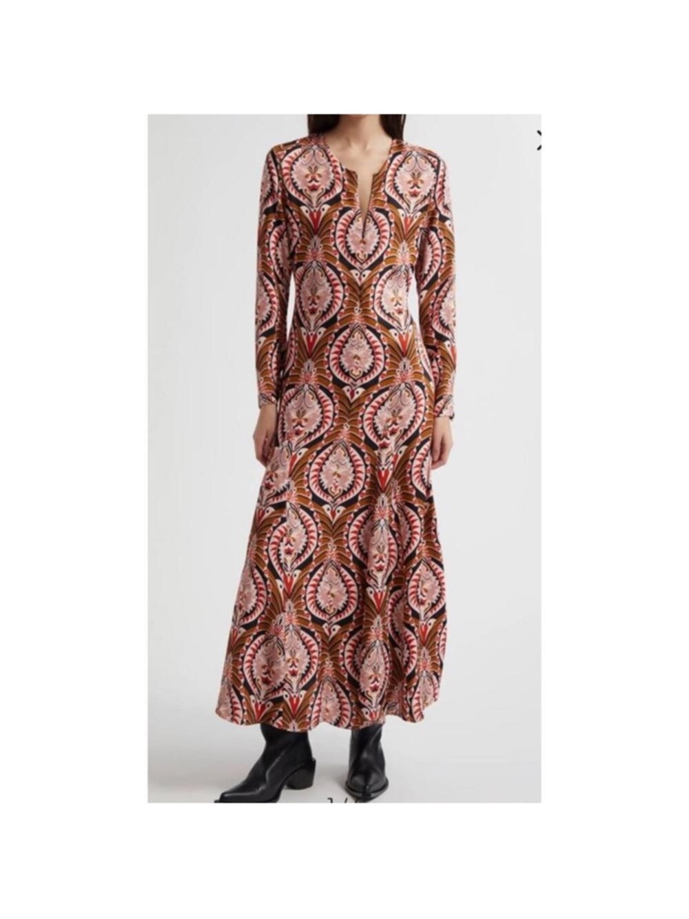 NWT FARM Rio pineapple Pink and Brown Paisley-Print Maxi Dress sz S